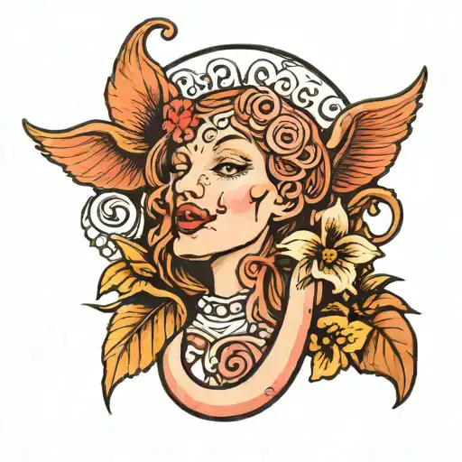 cute uterus with a face and flowers tattoo design idea