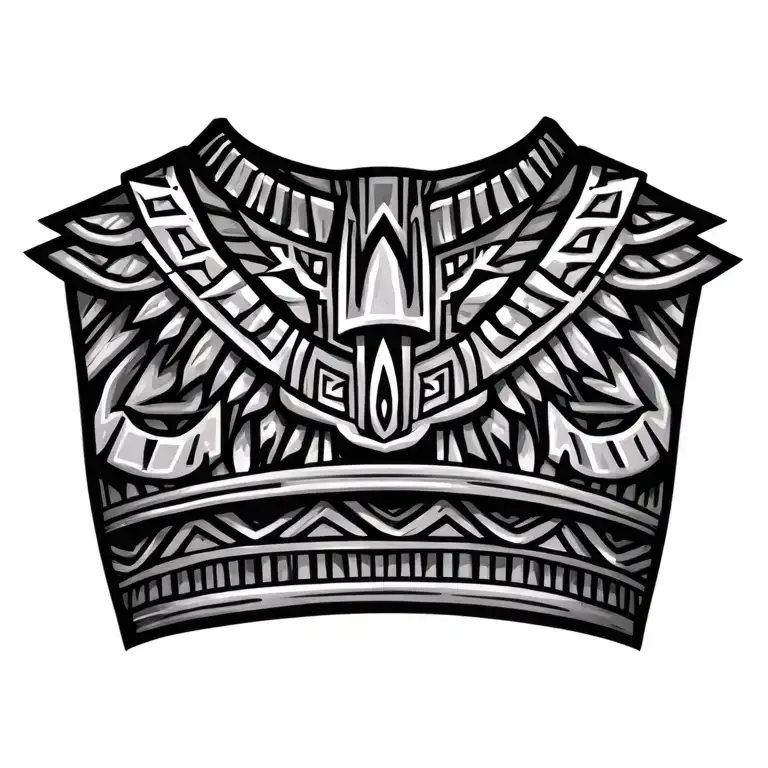 aztec themed chest and stomach tattoo design idea