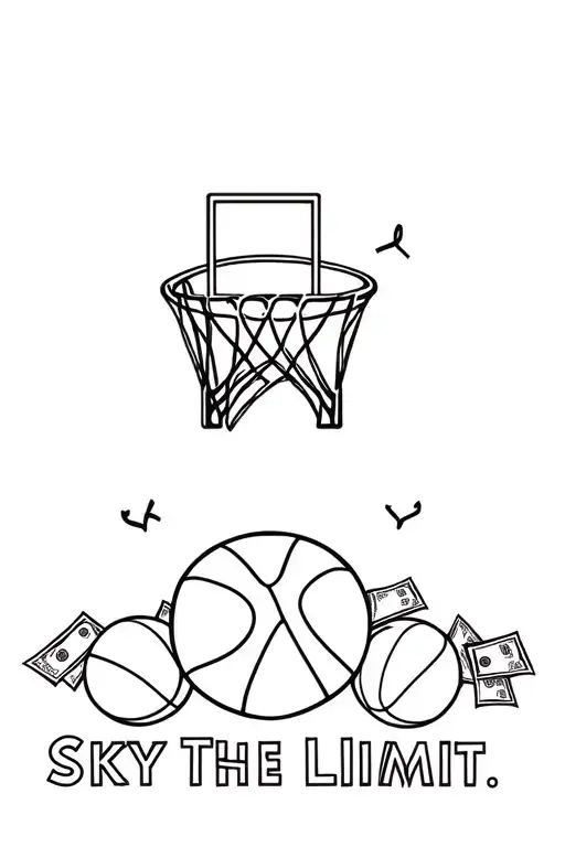Quote "Sky Is The Limit" with basketballs and money in it  tattoo design idea