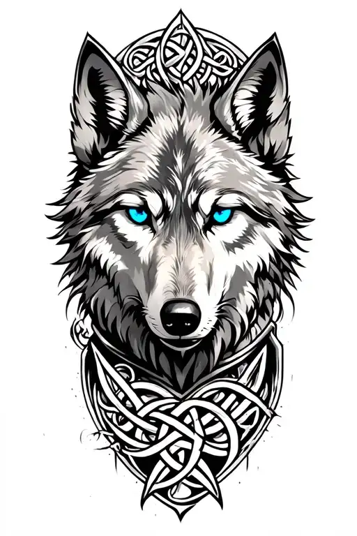 wolf with blue eyes on armor tattoo design featuring Celtic trinity knot  tattoo design idea