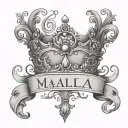 Princess crown on top of the script name MALIA tattoo design idea