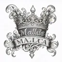 Princess crown on top of the script name MALIA tattoo design idea