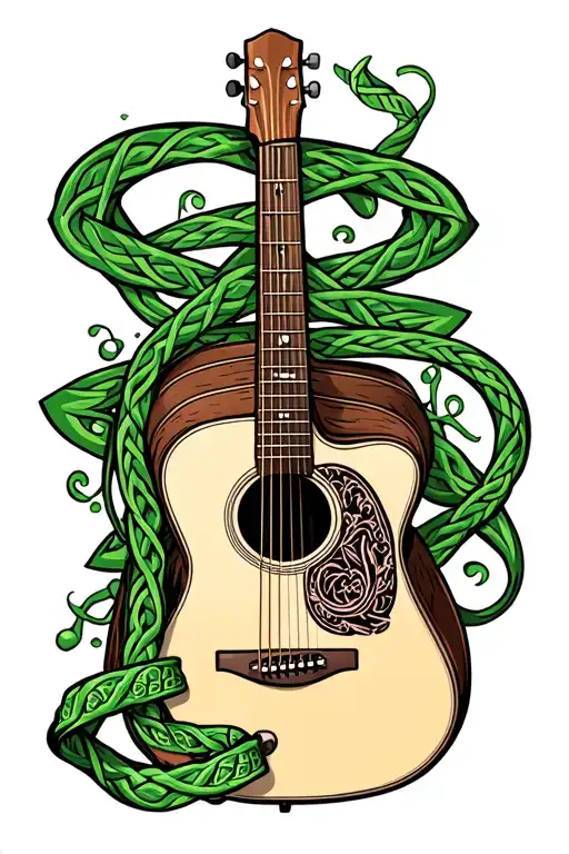 acoustic fender guitar with green Celtic strap tattoo design idea