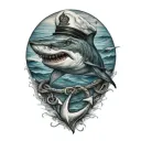 shark biting an anchor wearing a sailor hat tattoo design idea