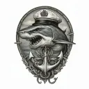 shark biting an anchor wearing a sailor hat tattoo design idea