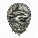 shark biting an anchor wearing a sailor hat tattoo design idea