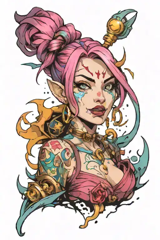 jinx from arcane league of legends tattoo design idea
