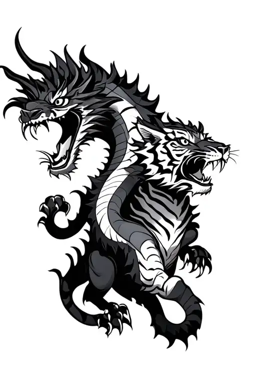double headed dragon with tiger roaring tattoo design idea