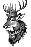 king of deer head with him wif and baby tattoo design idea