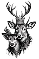 king of deer head with him wif and baby tattoo design idea