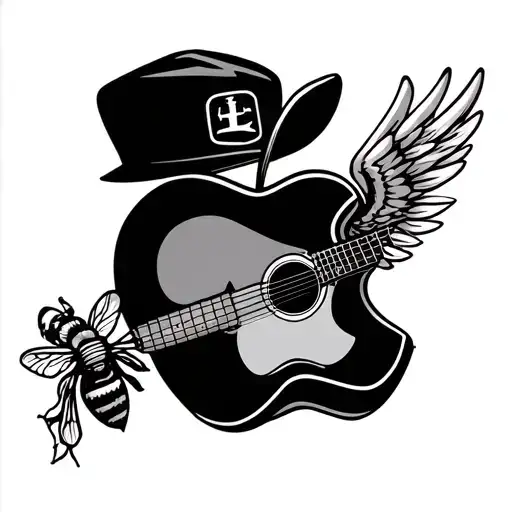 Apple, Key, John deere hat, guitar, Bee, Quarter, Angel wings tattoo design idea