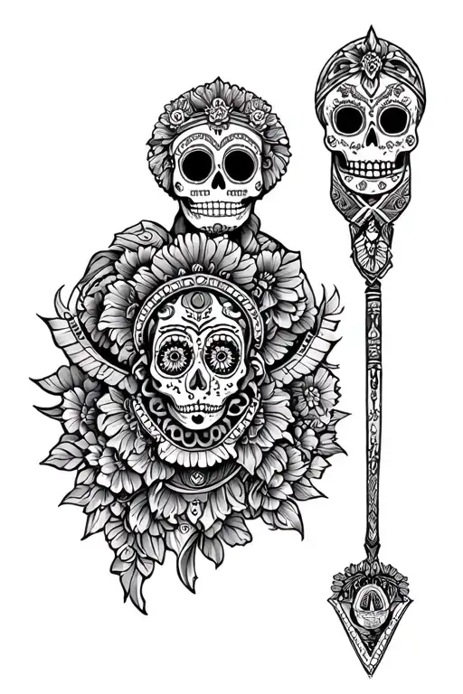 Mexican Aztec day of the dead tattoo design idea