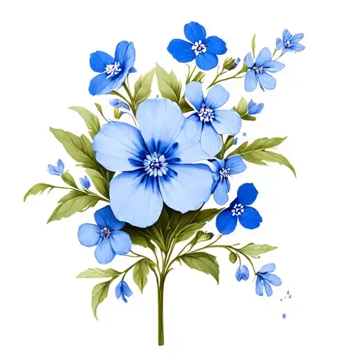 dainty, cross with blue forget me not flowers tattoo design idea