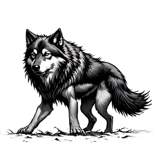 fenrir Black wolf walking tattoo design idea