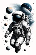 space, planets and astronaut floating tattoo design idea
