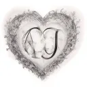 Initials AJ intertwined hearts tattoo design idea