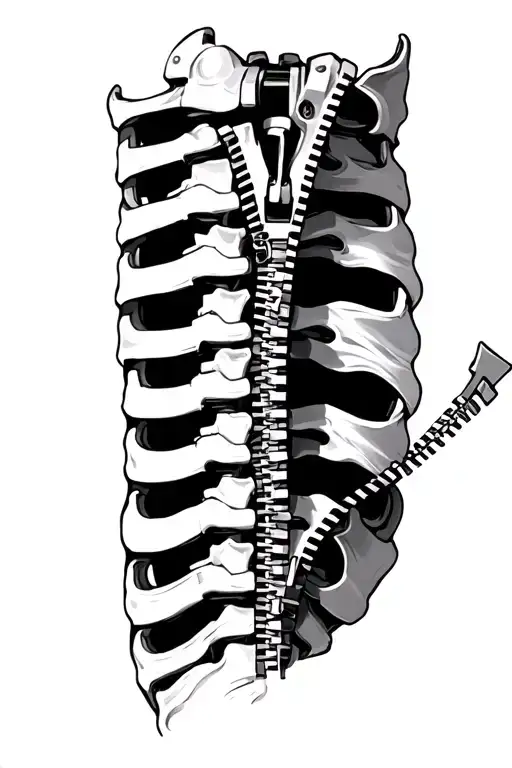 mechanical spine with a zipper partially open tattoo design idea