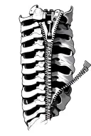 mechanical spine with a zipper partially open tattoo design idea