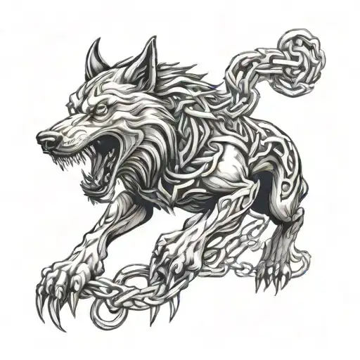 Fenrir breaking chains tattoo design idea