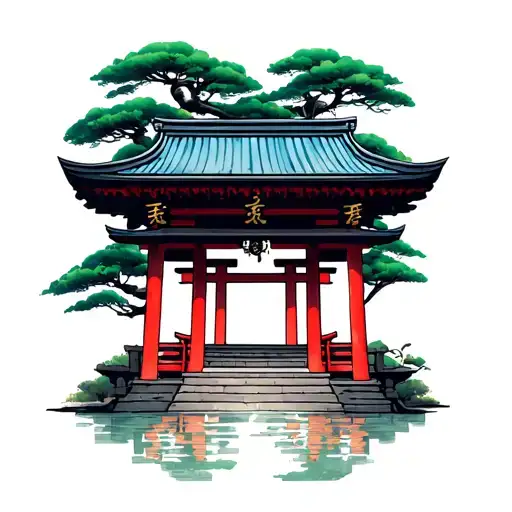 Japanese Shrine tattoo design idea