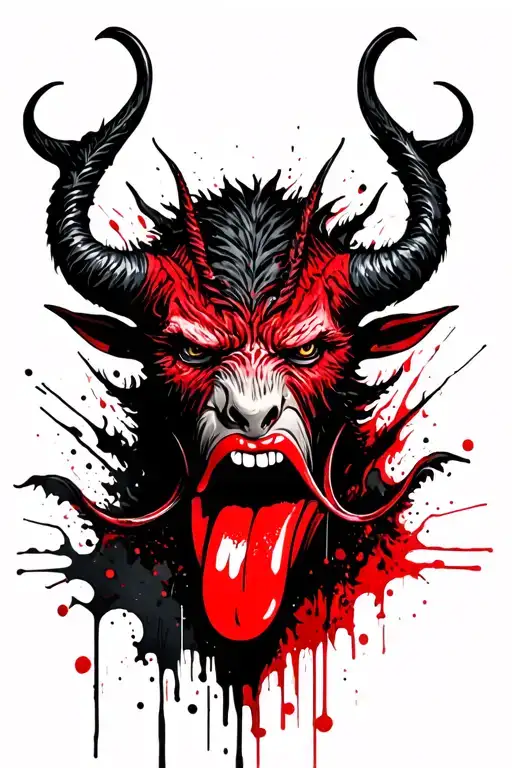 krampus tattoo with pierced tongue full color tattoo design idea