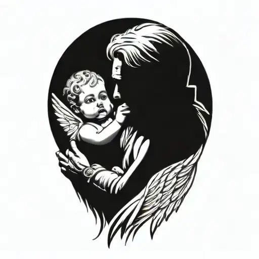 angel baby girl with dad memorial tattoo design idea