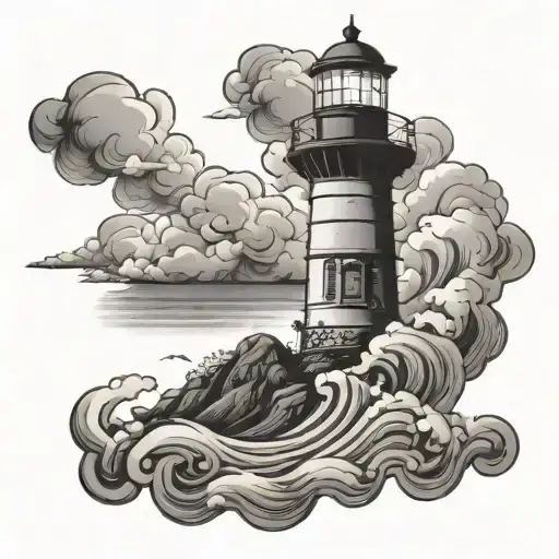 light house ocean storm clouds tattoo design idea