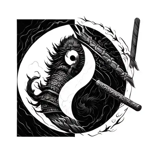 Samurai with Yin To Yang Symbol tattoo design idea