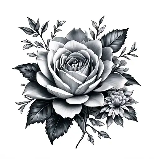 carnation rose water lily and cosmo flowers intertwined tattoo design idea