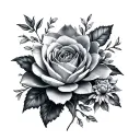 carnation rose water lily and cosmo flowers intertwined tattoo design idea