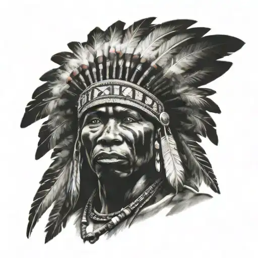 African Warrior With Native American headress tattoo design idea