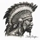African Warrior With Native American headress tattoo design idea