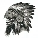 African Warrior With Native American headress tattoo design idea