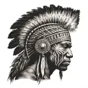 African Warrior With Native American headress tattoo design idea