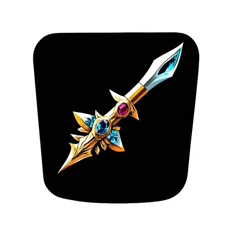 trident with a sapphire, ruby, and blue topaz in the handle  tattoo design idea