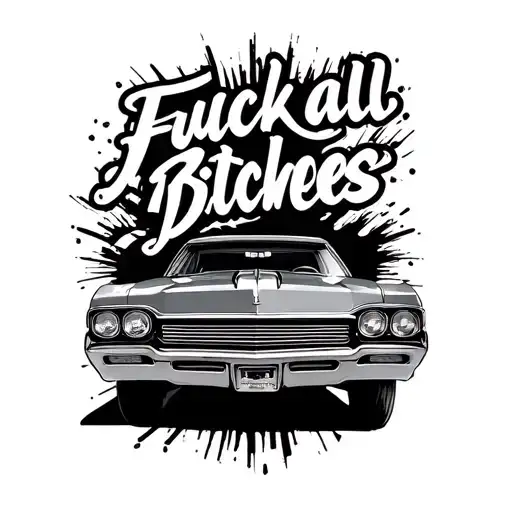 "Fuck all bitches" 63 Buick skylark tattoo design idea