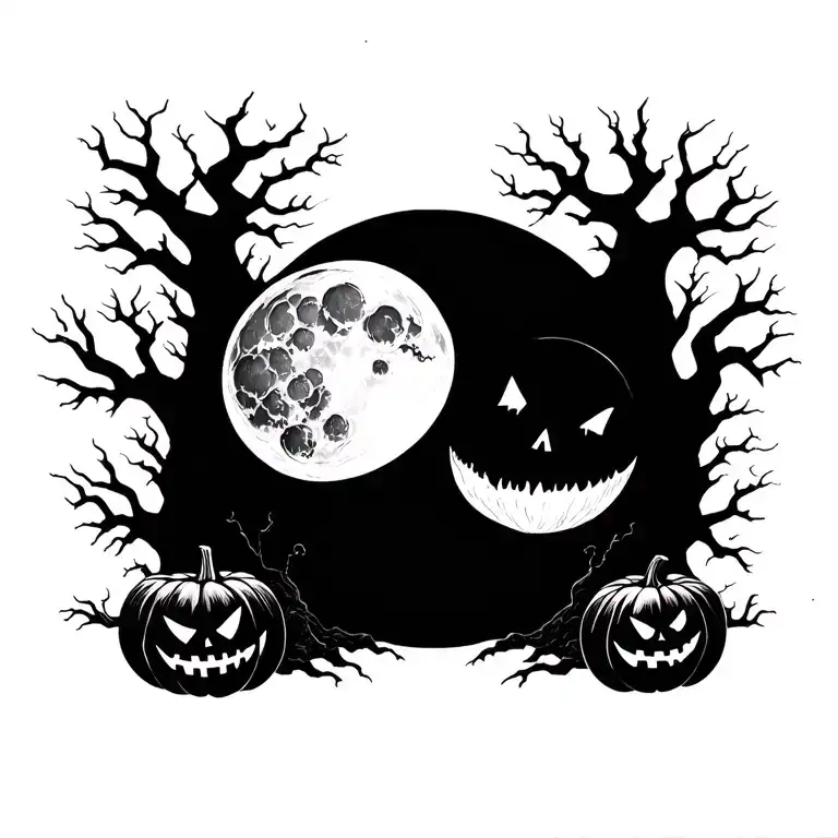 Spooky Halloween Moon tattoo design idea