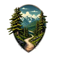 Winding Road and pine trees into mountains  tattoo design idea