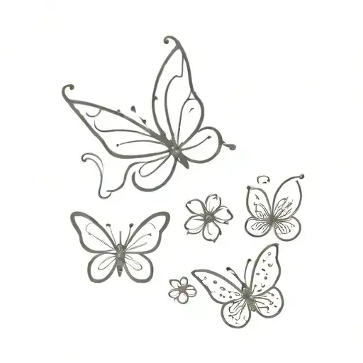 butterflies and flowers mother an daughter matching small  tattoo design idea