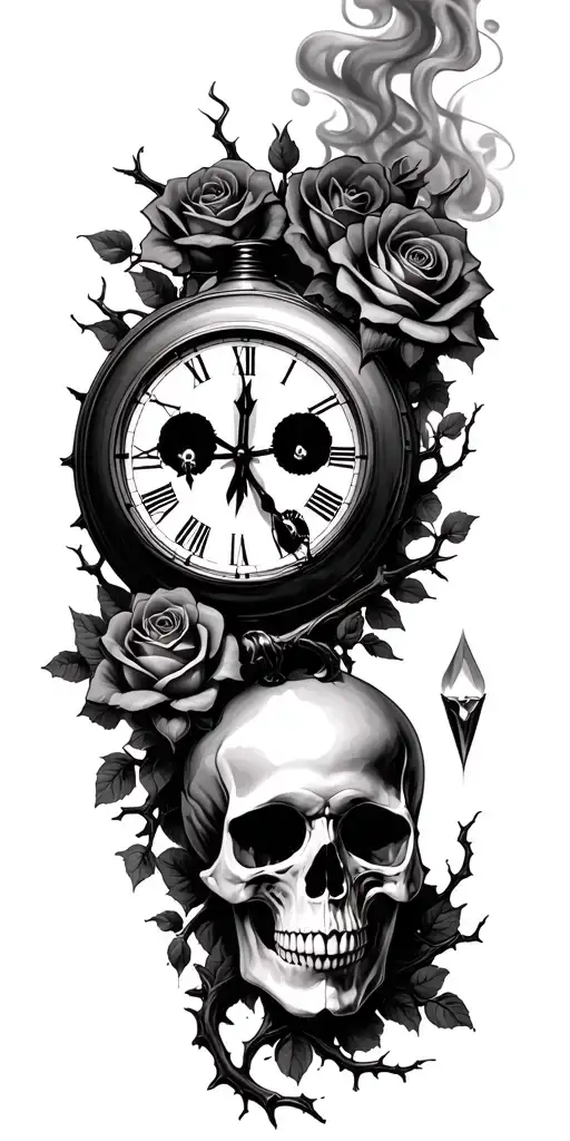 skull, clock, family tree, roses thorns, smoke, incense, crystal ball. tattoo design idea