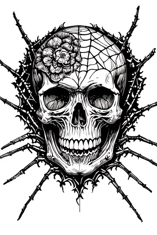 skull and spider web tattoo design idea