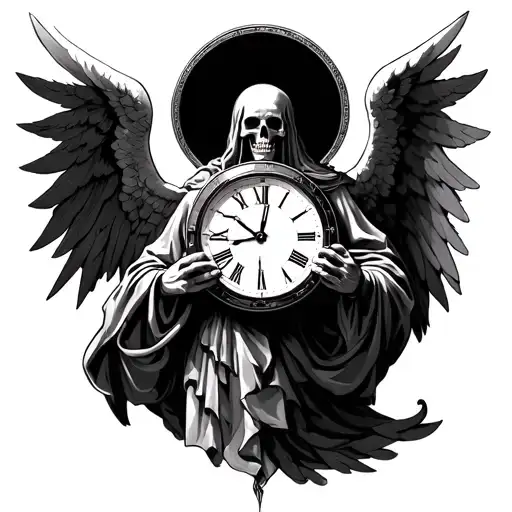 Angel Of Death holding time clock  tattoo design idea