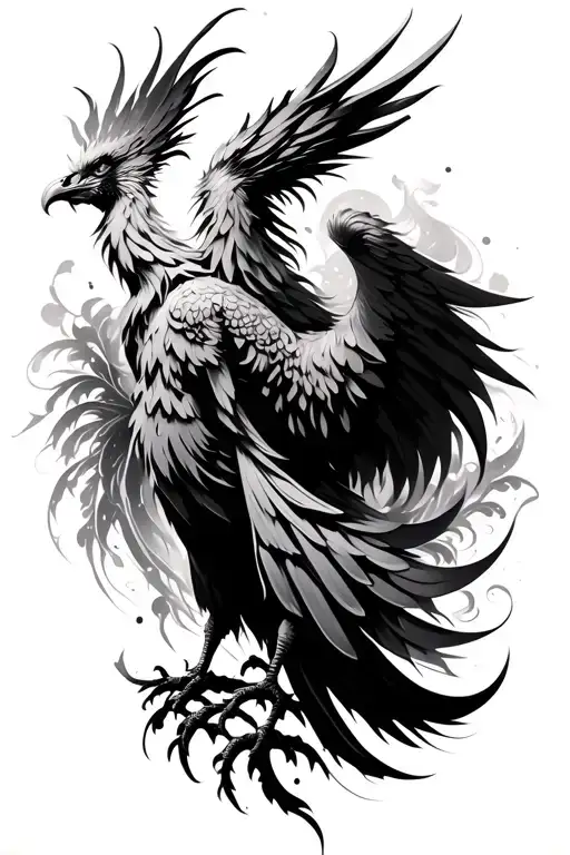 Back tattoo of a realistic and abstract looking phoenix stretching from the lower back up the right side and across the  tattoo design idea
