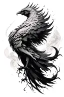 Back tattoo of a realistic and abstract looking phoenix stretching from the lower back up the right side and across the  tattoo design idea