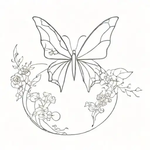 butterfly with wings of continents one line drawing tattoo design idea