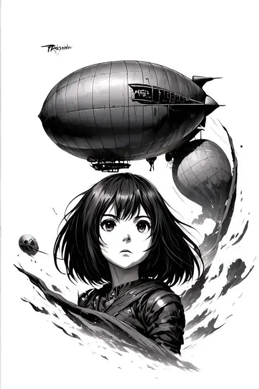 Mikasa Ackerman eyes surrounded by the Attack Titan, the blimp from the show tattoo design idea