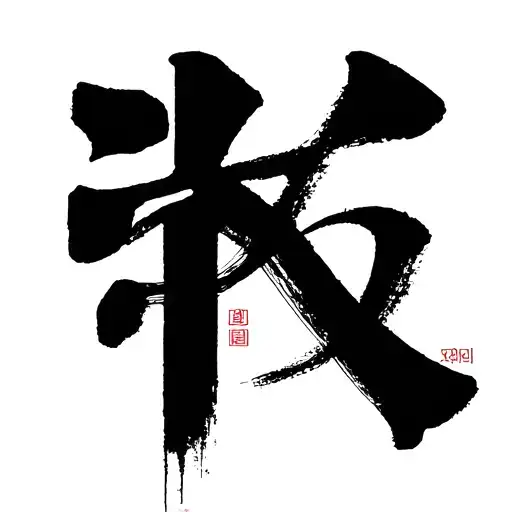 운명 (Korean word for destiny) written vertically in brush stroke design for a delicate feminine design tattoo design idea