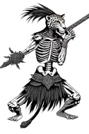 realistic human skeleton jaguar warrior aztec wielding macuahuitl tattoo design idea