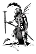 realistic human skeleton jaguar warrior aztec wielding macuahuitl tattoo design idea