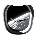 Black and white photograph. A view from an airplane window of a distant airplane. tattoo design idea